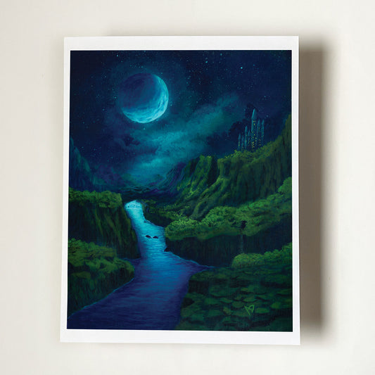 Moonlit Forest Passage - Moonlit Fantasy Landscape Fine Art Print