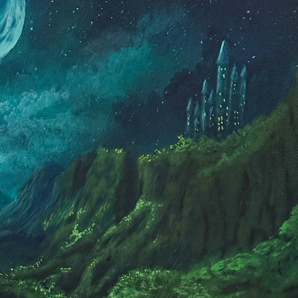 Video of the texture and detail of the original acrylic painting Moonlit Forest Passage by Amy Denise