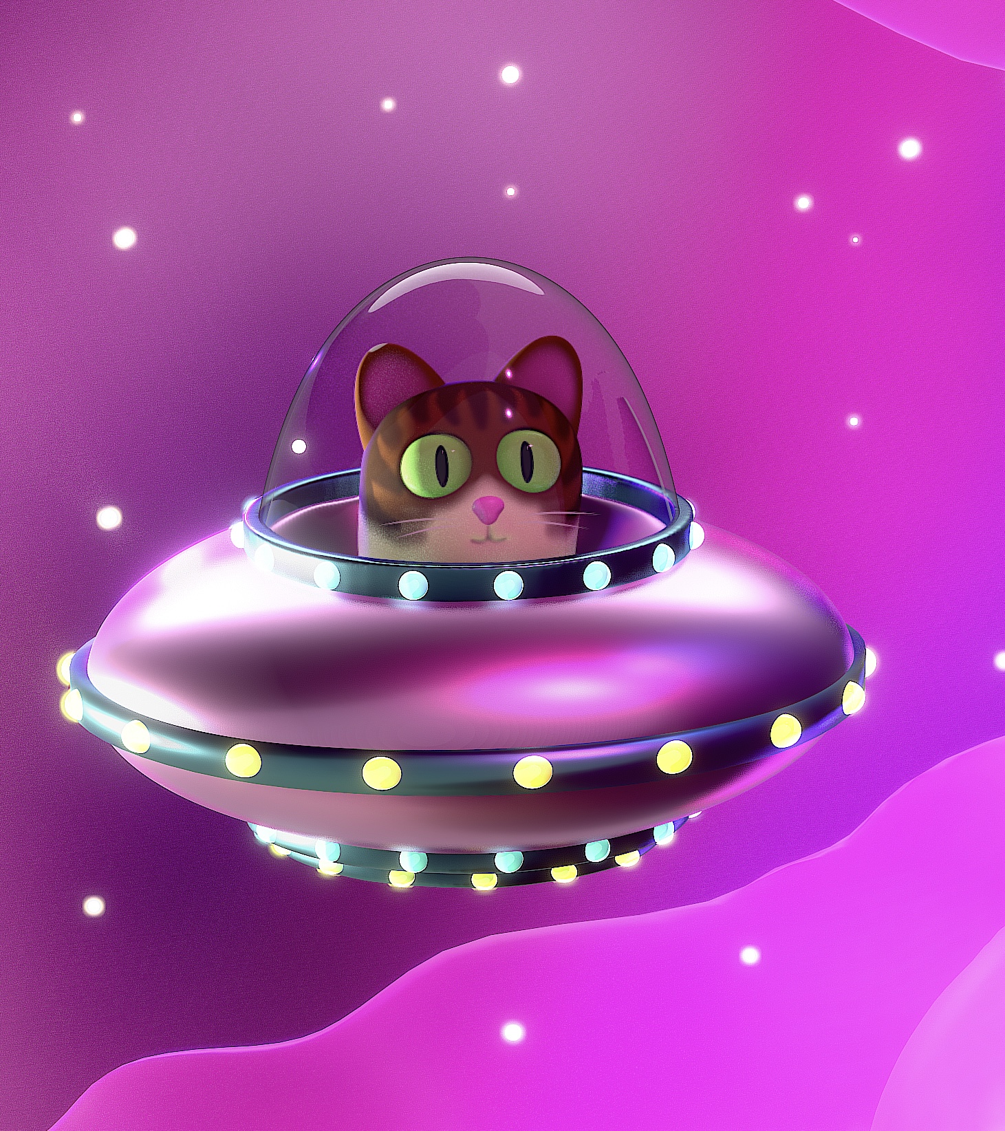 Space Kitty 3D illustration by Amy Denise